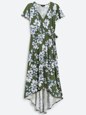 FORTUNE + IVY Green Floral Wrap Dress